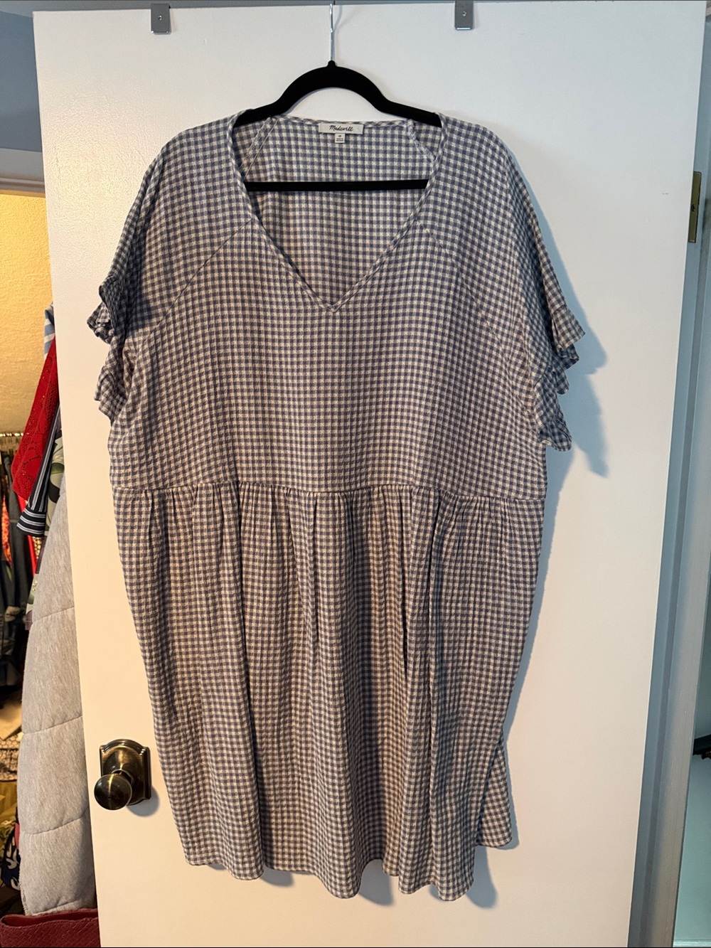 Madewell Blue and White Gingham V-Neck Tunic